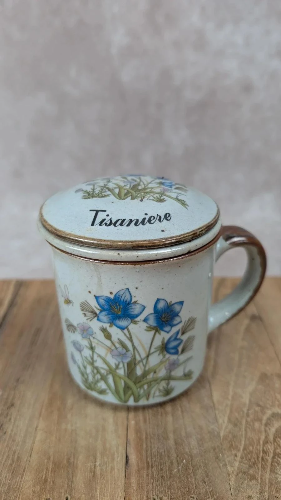 Tisanière vintage en grès avec filtre intégré – Motif fleuri 🌿💙 – photo 2